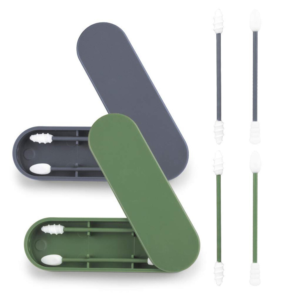 Gopatriot Memory Green/Grey Portable Silicone Cotton Swabs Double-Ended Ear Cleaning Cotton Swabs (+Grey)