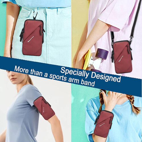 Phone Holder, Small Messenger Shoulder Holster Bag with Arm Strap (6.7", Red) 2