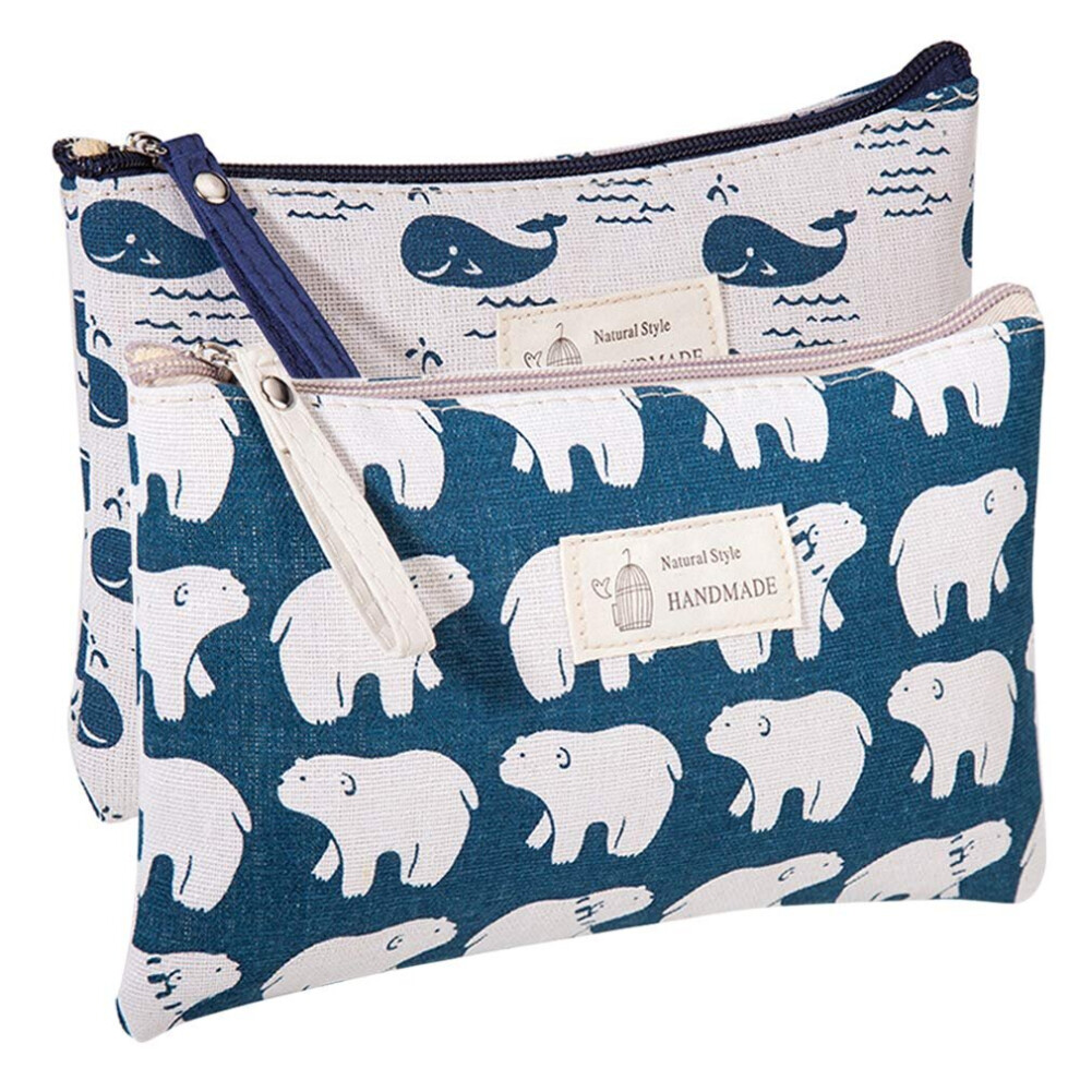 Gopatriot Memory 2 Pack Women's Funny Cosmetic Bag Cute Tote (Whale And Polar Bear)
