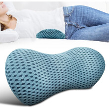 Blue Memory Foam Lumbar Pillow for Lower Back Pain Relief - Ergonomic Support, Breathable 4D Mesh Cover, Car/Office/Bed, Machine Washable Cover