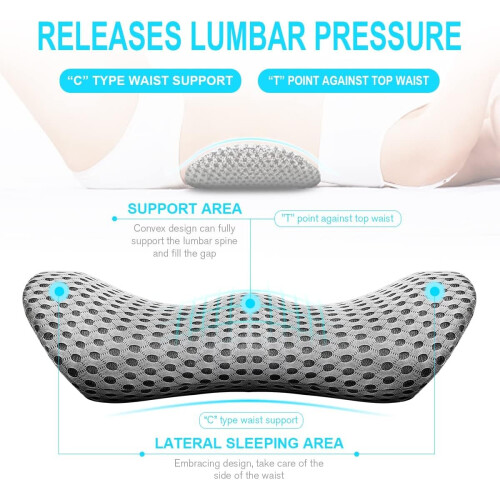 Lumbar Support Pillow Memory Foam Lumbar Pillow For Lower Back Pain Relief (Grey) 2