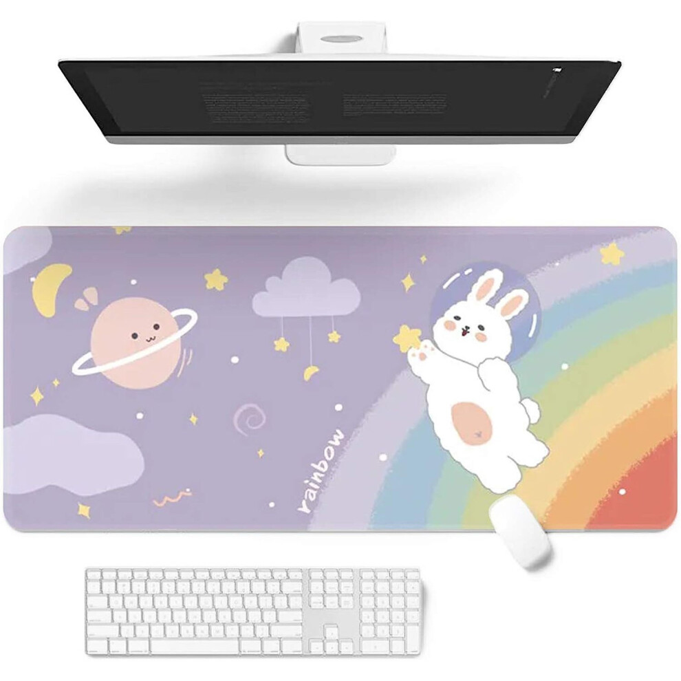 Large Gaming Desk Mouse Pad Cartoon Keyboard Mat (Rainbow And Rabbit, 32 X 12 Inches) 9174082311239