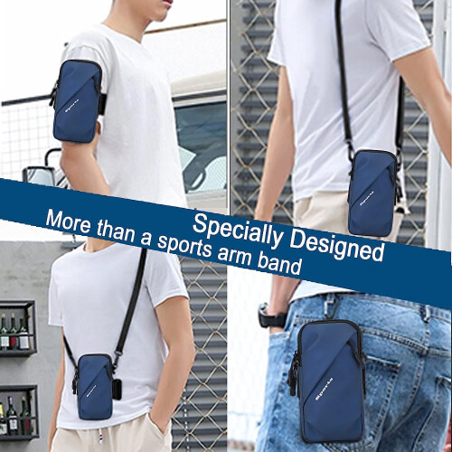 Phone Holder, Small Messenger Shoulder Holster Bag with Arm Strap (6.7", Blue) 2