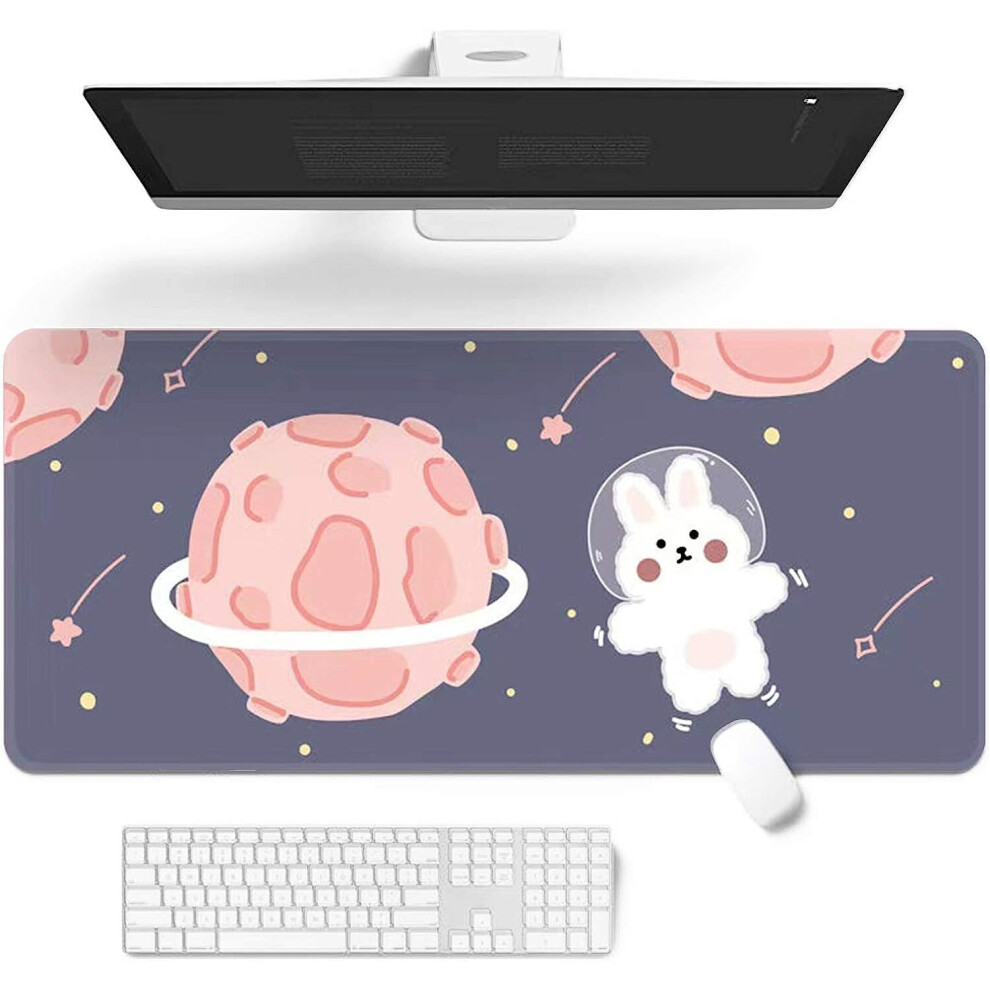 Mouse Pad Cartoon Cute Keyboard Mat 32" X 12" Extended Desk Mat (Planet And Rabbit) 9174082311222