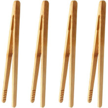 4 Pieces 7 Inch Bamboo Toaster Tongs for Toast Pickles Tea Cooking Kitchen Tongs