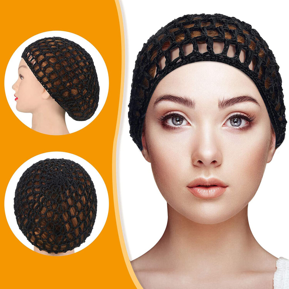 3 Pack Mesh Hair Nets Rayon Crocheted Hair Nets (Black)
