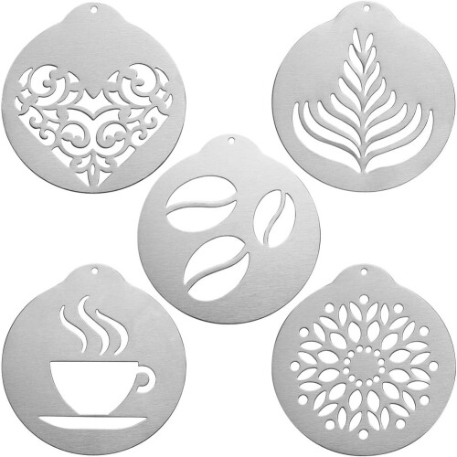 5-Pack Stainless Steel Coffee Latte Mold Decorating Tools 1