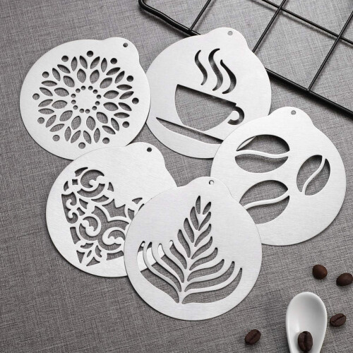 5-Pack Stainless Steel Coffee Latte Mold Decorating Tools 2