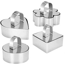 Stainless Steel 3D Cake Mold with Push Rod Lifter Cooking Ring Set of 4