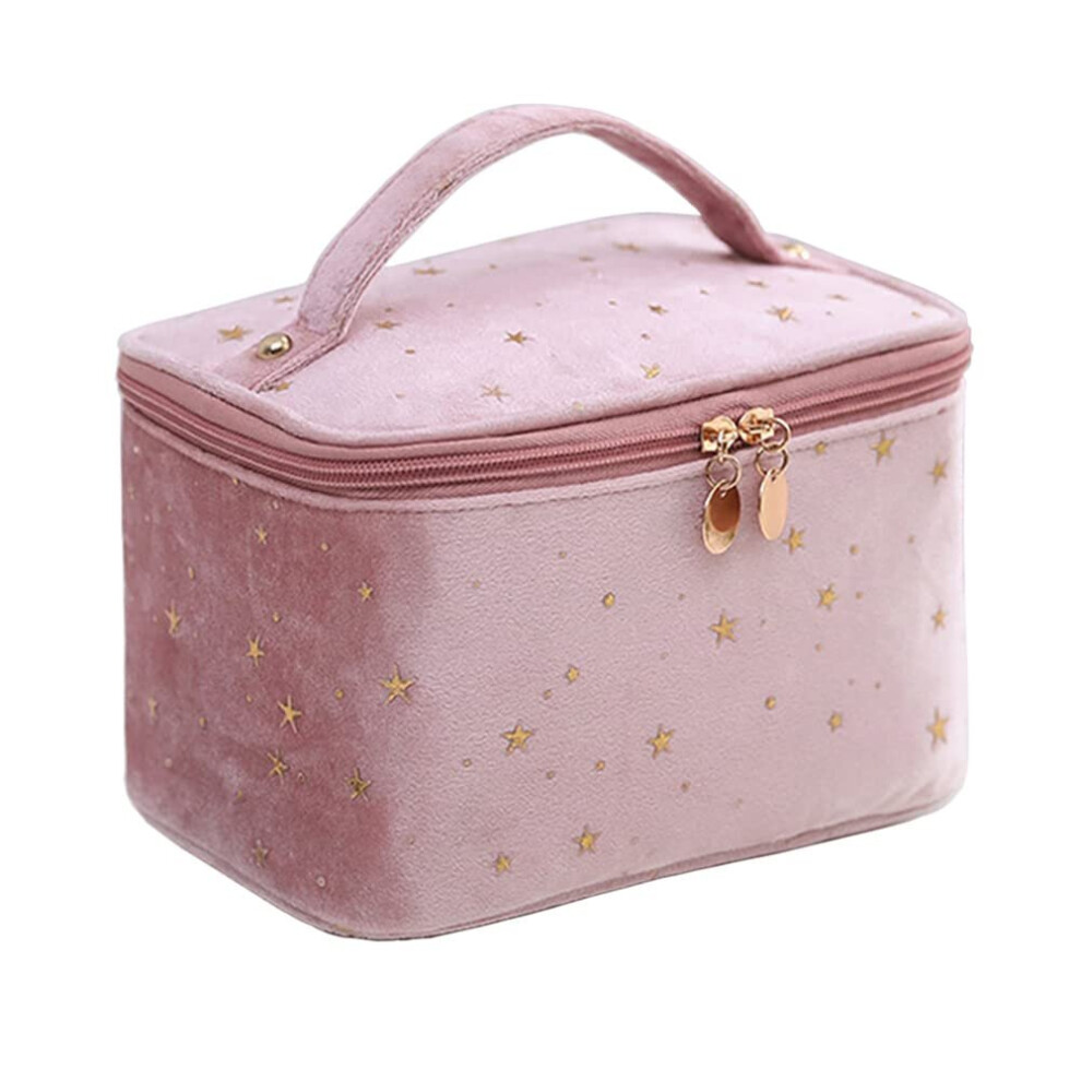 Gopatriot Memory Pink Velvet Travel Bag With Handles And Brush Holder,