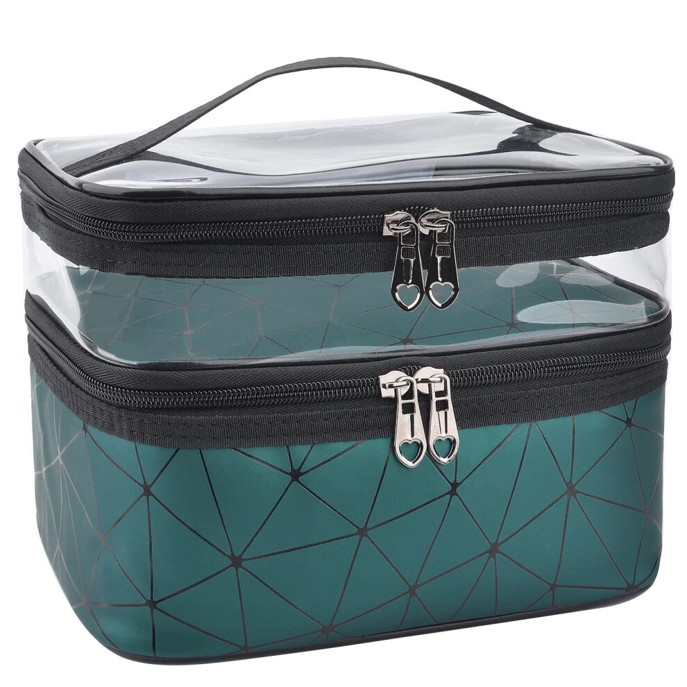Gopatriot Memory Dark/Green Cosmetic Bag Double Layer Travel Cosmetic Bag Makeup Storage ( Green)
