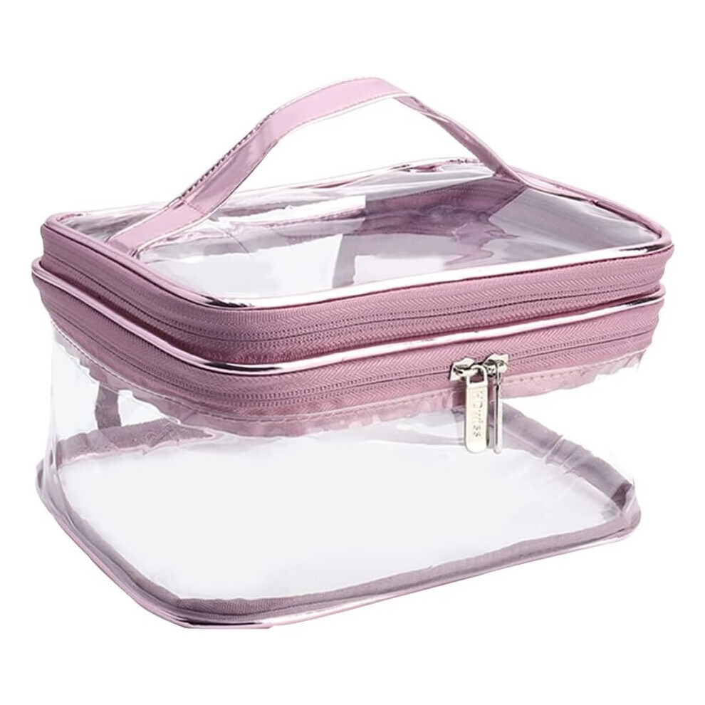 Gopatriot Memory Pink Transparent Cosmetic Bag Waterproof Large Toiletry Bag Double Layer Separated (Pink)