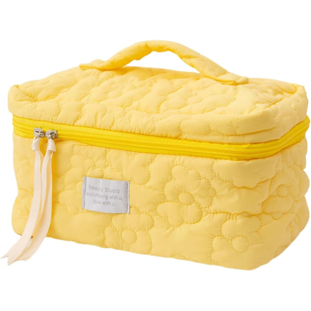 Gopatriot Memory Yellow Travel Large Cosmetic Bag Quilted Cosmetic Bag Organizer For Easy Packing (Yellow)