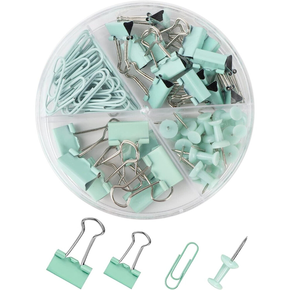 Assorted tail clips, paper clips, thumbtacks set of 72 pieces (green)