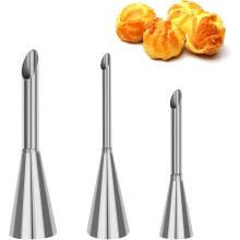 Buttercream Icing Piping Nozzle Tip, Stainless Steel Long Cream Puff Nozzle Decorating Tool (Silver)