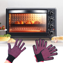 (red) 1 Pair Extreme Heat Resistant Mitts BBQ Grilling Cooking Oven Gloves