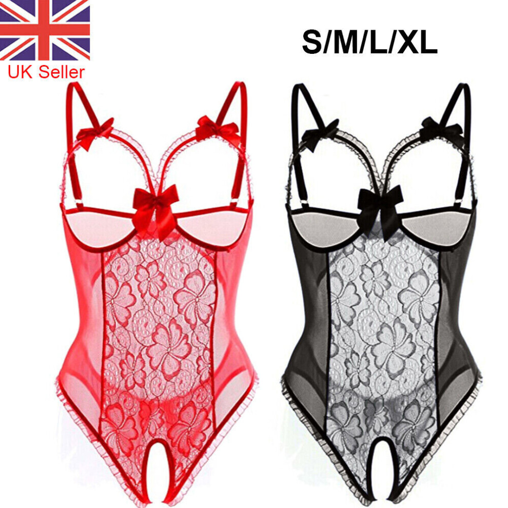 (Black, S) Women Sexy Lingerie Babydoll Open Bra Crotchless Underwear Nightwear Sleepwear