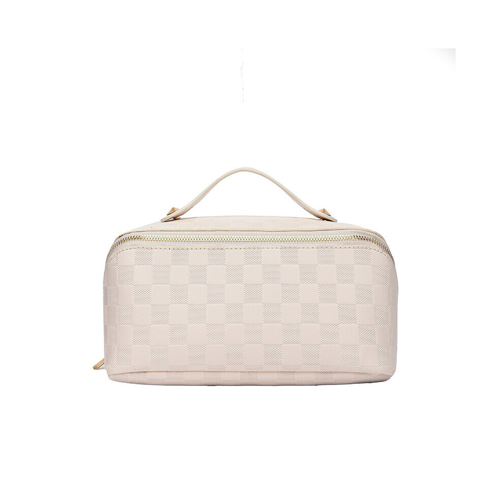 Gopatriot Memory White Large Capacity Travel Cosmetic Bag Plaid Cosmetic Bag Tote Storage Bag (White)