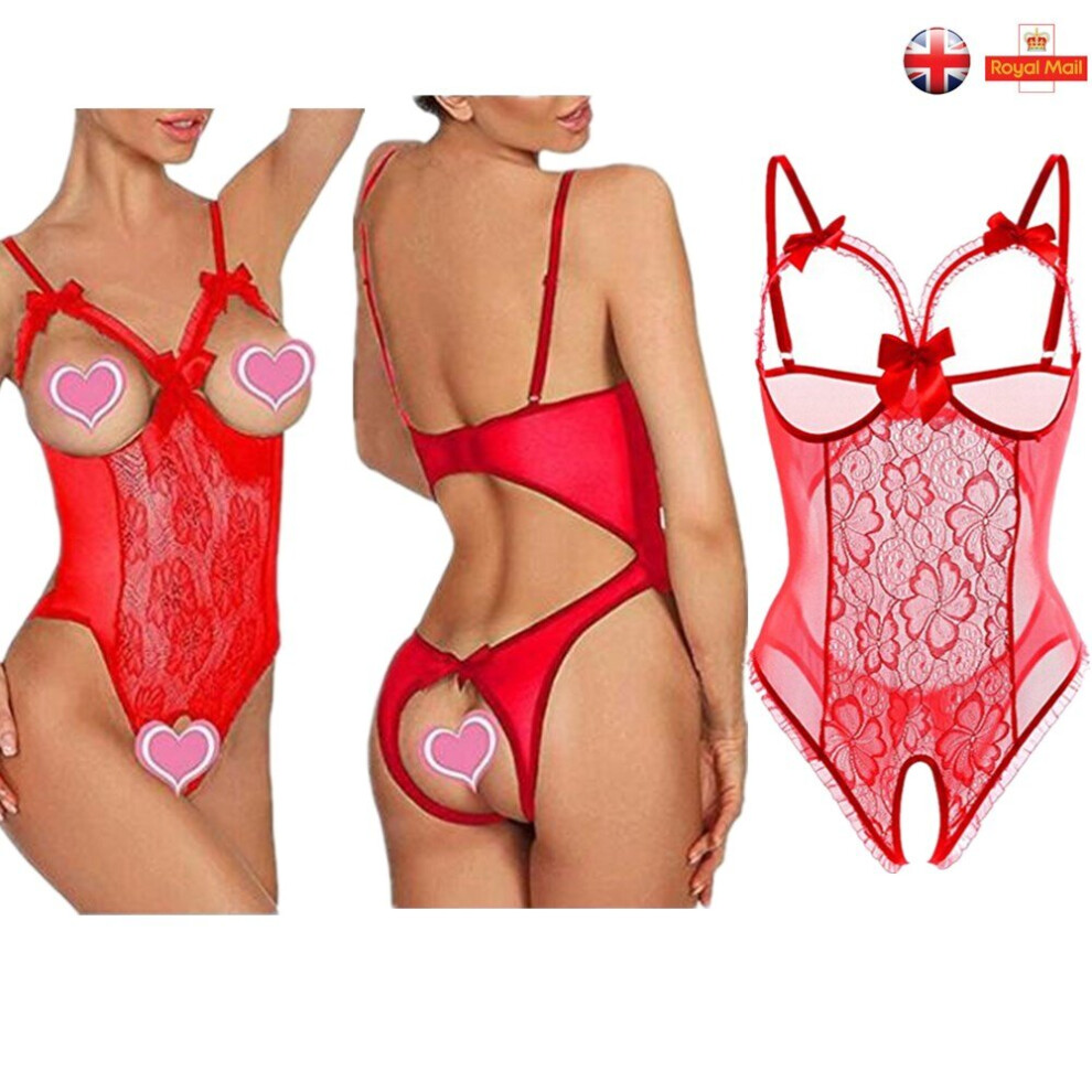 (Red, XL) Women Sexy Lingerie Babydoll Open Bra Crotchless Underwear  Nightwear Sleepwear