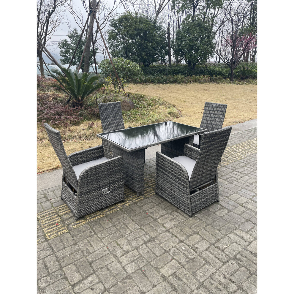 Fimous Outdoor Pe Wicker Rattan Garden Furniture Reclining Chair And Table Rectangular Tempered Table Black
