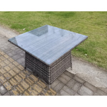 Fimous PE Rattan Outdoor Square Dining Table Garden Furniture Accessory Clear Tempered Glass