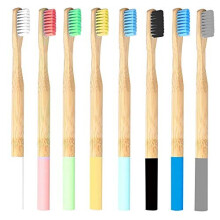 8 PCS Bamboo Toothbrushes, Natural Eco Friendly Biodegradable Bamboo Charcoal Toothbrushes with Medium Soft Bristles for Adults, Home and Travel