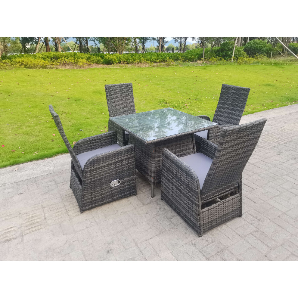 Fimous Outdoor Pe Wicker Rattan Garden Furniture Reclining Chair And Table Dining Sets 4 Seater Square Table