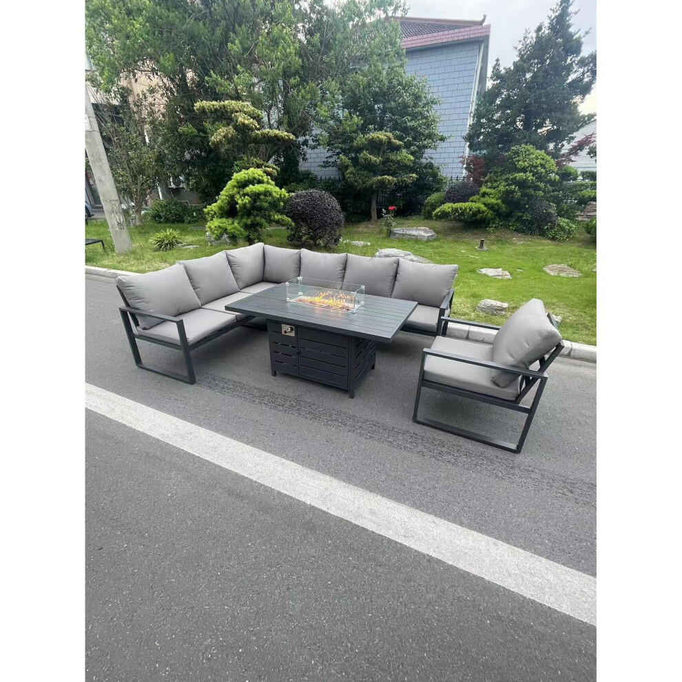 Fimous Aluminum Outdoor Corner Sofa Fire Pit Dining Table Set 7 Seater - Image 3