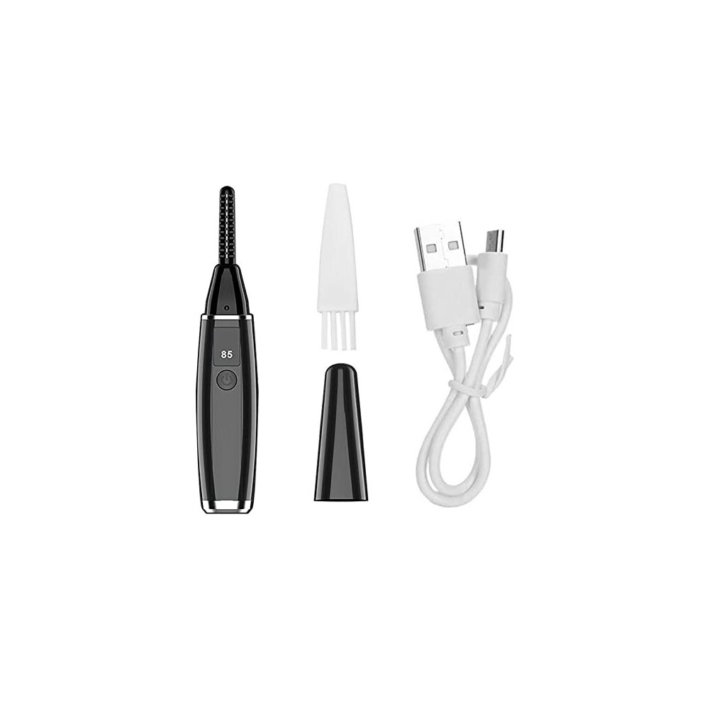 Ifsecond Black Heated Women Professional Electric Eyelash Curler Comb Usb 10S Quick Heating 24H Long Lasting Natural Curling Temperature Display Eyelashes (Black)
