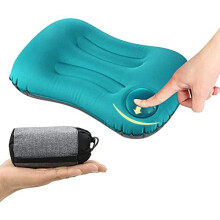 Portable ultralight Inflating Pillow,Camping &Beach Travel Pillow,Press to Inflate Folding Pillow,Ergonomic for Neck & Lumbar Support,Blue