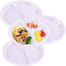 Pack of 4 Divided Plates,26cm 10 1/4" Reusable Divided Dish Plastic Three Divided Round Plate Dish Tray Utensils Dinner Plate for Adult and Older