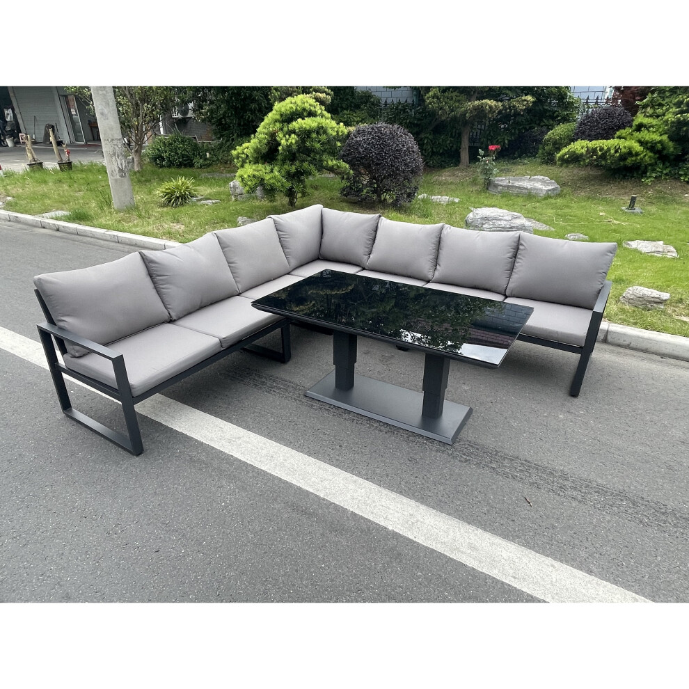 Fimous Aluminum Outdoor Garden Furniture Corner Sofa Adjustable Rising Dining Table Sets 7 Seater