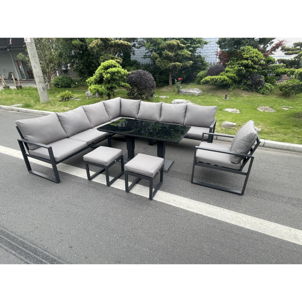 Fimous Aluminum Outdoor Garden Furniture Corner Sofa Chair 2 Pc Stools Adjustable Rising Lifting Dining Table Sets