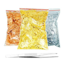 3Pack Gold Flakes Gold Leaf Foil Flakes Copper Leaf Flake Imitation Gold Metallic Foil Flakes Gilding Flakes with Tweezers for Nail Art Paintings DIY