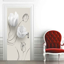 3D Mural White Flower Door Stickers Interior Wall Murals Poster Art Wallpaper Self-Adhesive Removable Door Decals Vinyl DIY Home Decor 33.4X80.7 Inch