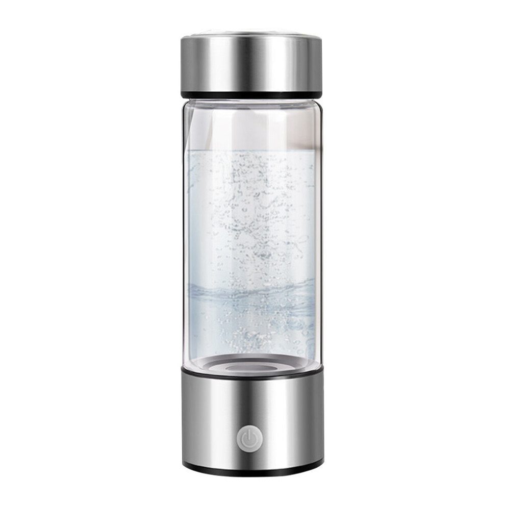 (Silver) Health Rich Hydrogen Generator Water Bottle Outdoor USB Charging Ionizer Cup