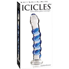 Icicles Hand Blown Glass Massager Clear With Blue Swirls