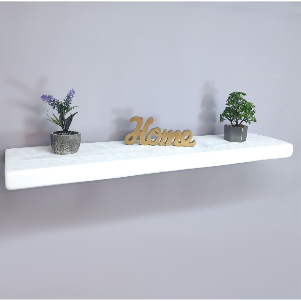 (130cm) Handmade Wooden Rustic Floating Shelf 145mm White