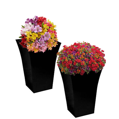 AAMEN Black Large Square Milano Tall Planter 2 Pack, Plastic Plant Pot 1