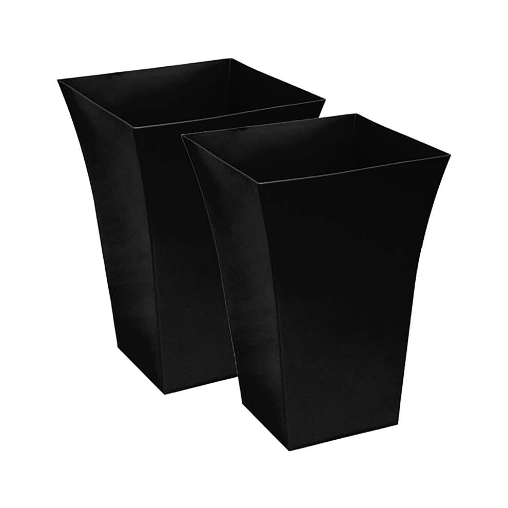AAMEN Black Large Square Milano Tall Planter 2 Pack, Plastic Plant Pot