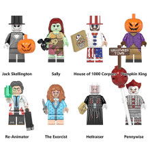 8Pcs Horror Minifigure Set: Jack The Exorcist, Sally, Pennywise, Hellraiser Buildable Figures - 4.5cm ABS Toys
