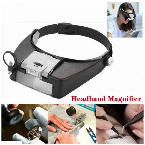 Headband Magnifier LED Light with 3 different magnifying lens types
