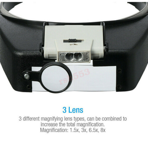 Headband Magnifier LED Light with 3 different magnifying lens types 2