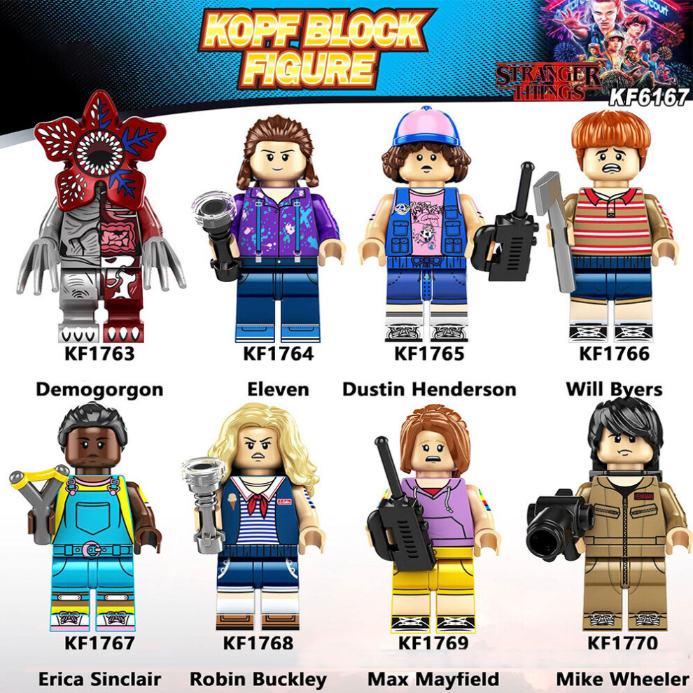 8Pcs/Set Stranger Things Minifigures Action Figure Building Blocks Set Toy Fans Collection Gifts