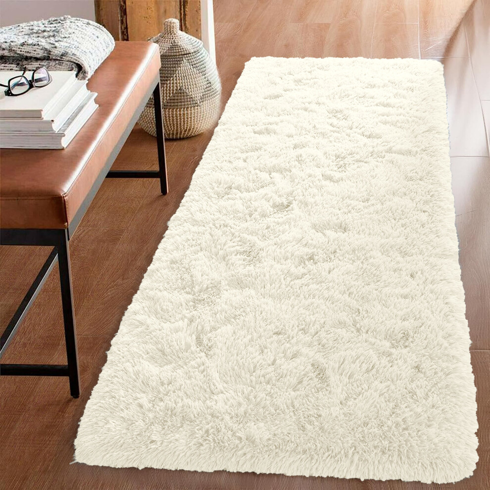 (Cream Runner Rug) Fluffy Shaggy Rug Runner Living Room Kitchen Soft Pile Carpet