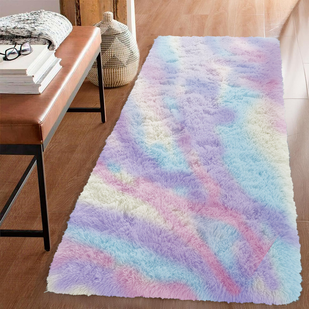 (Rainbow Runner Rug) Fluffy Shaggy Rug Runner Living Room Kitchen Soft Pile Carpet