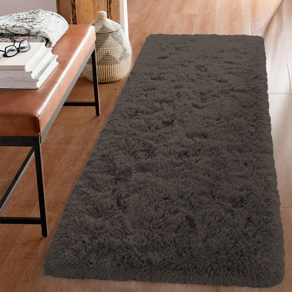 (Brown Runner Rug) Fluffy Shaggy Rug Runner Living Room Kitchen Soft Pile Carpet