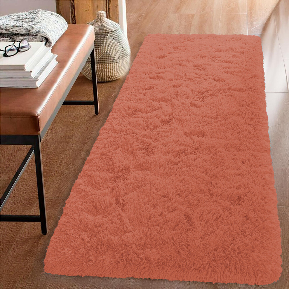 Imperial Rooms (Rust Runner Rug) Fluffy Shaggy Rug Runner Living Room Kitchen Soft Pile Carpet Orange