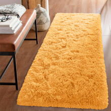 (Ochre Runner Rug) Fluffy Shaggy Rug Runner Living Room Kitchen Soft Pile Carpet