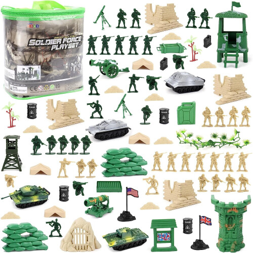 100 Piece Military Play Set with Toy Soldiers; Military Figures; Tanks ...